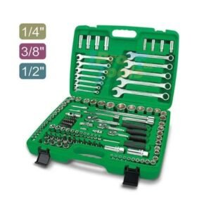 CAISSE 1/4″, 1/2″ et 3/8″ DR 130PCS (Plastique Vert) GCAI 130B- TOPTUL