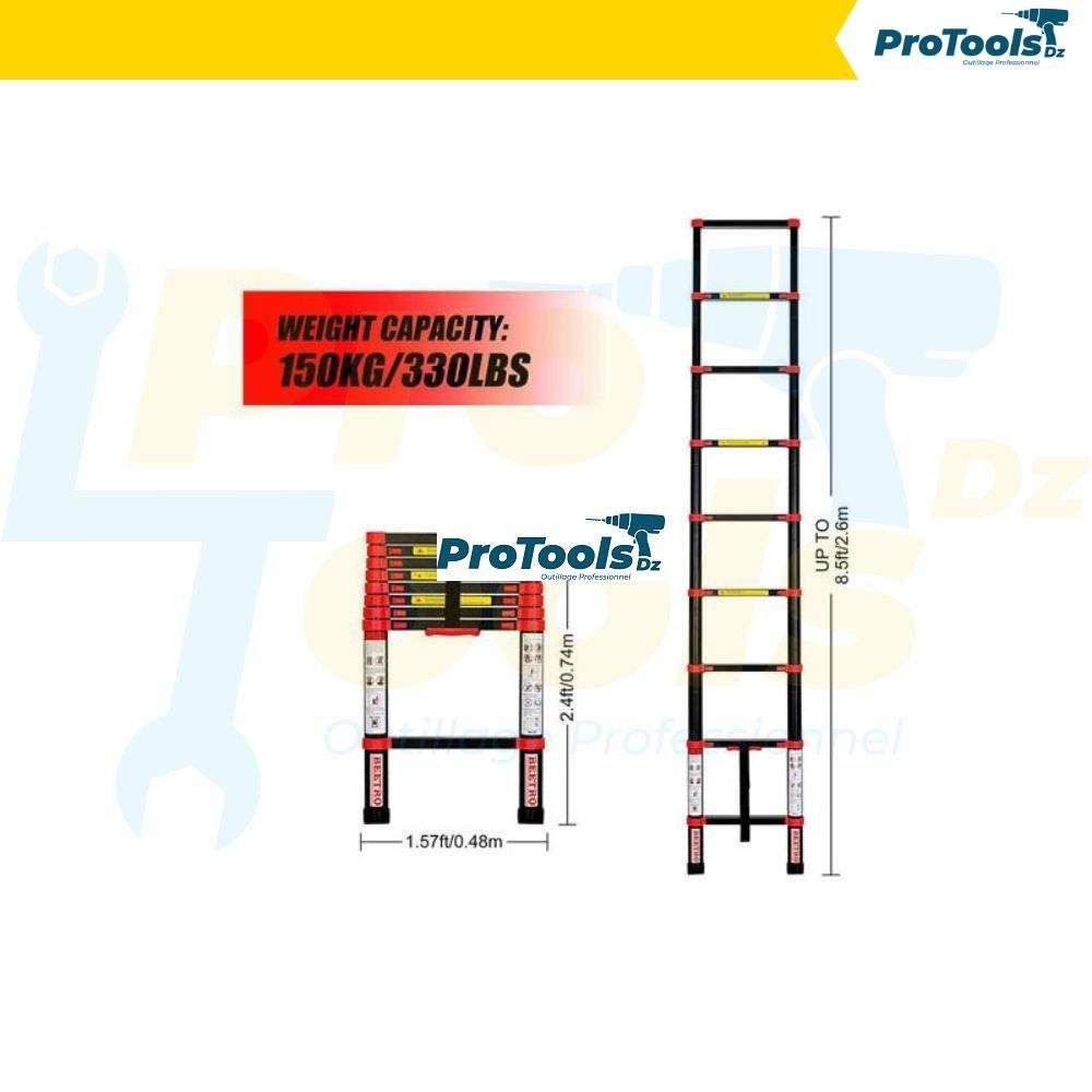 سلم ألومنيوم تلسكوبي 2.6 م 150 كجم TC0341 - بيترو