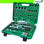 طقم لقم ومفاتيح سقاطة 108 قطعة، بمقاسات 1/2 و 1/4 بوصة، في حقيبة بلاستيكية خضراء من TOPTUL